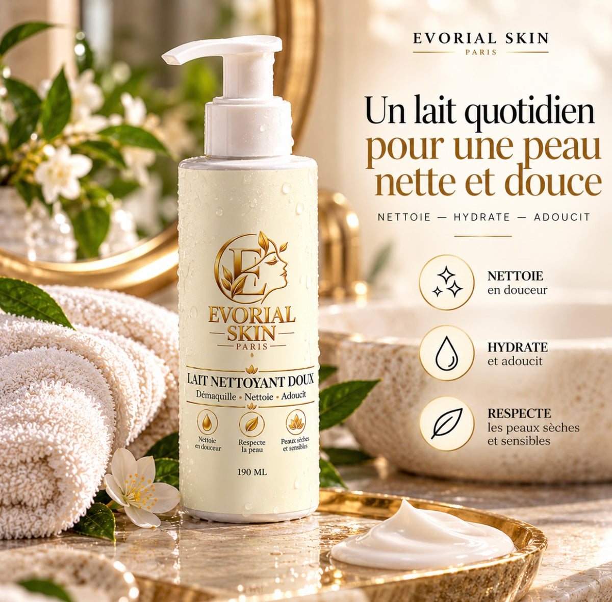 Lait Nettoyant Doux Visage – Evorial Skin – 190 ml