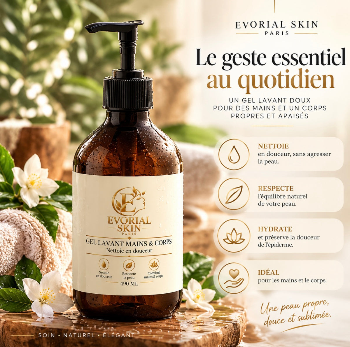 Gel Lavant Mains & Corps – Nettoyage Doux | Evorial Skin