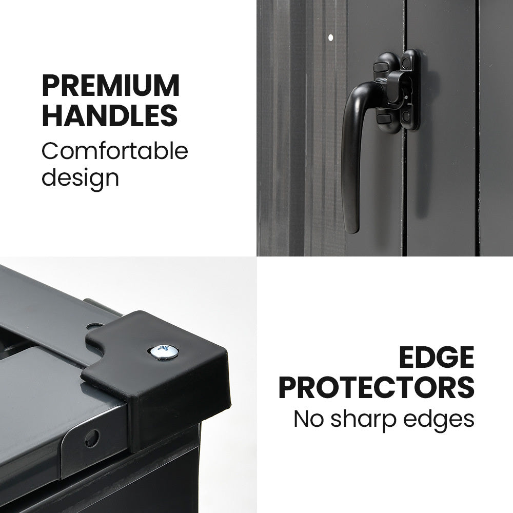 NNEMB Double Steel Wheelie Garbage Bin Storage Shed, Enclosure with 2 Opening Doors
